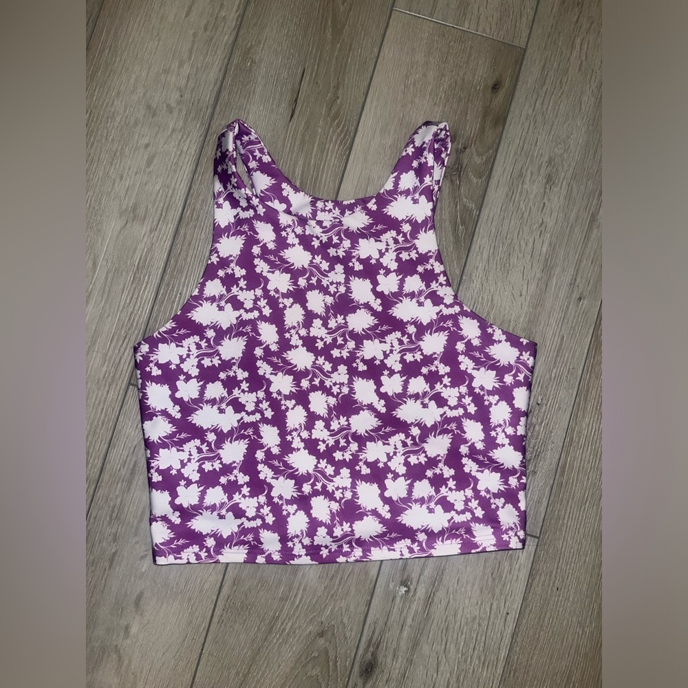 Purple Floral Cropped Tank Top - Women's